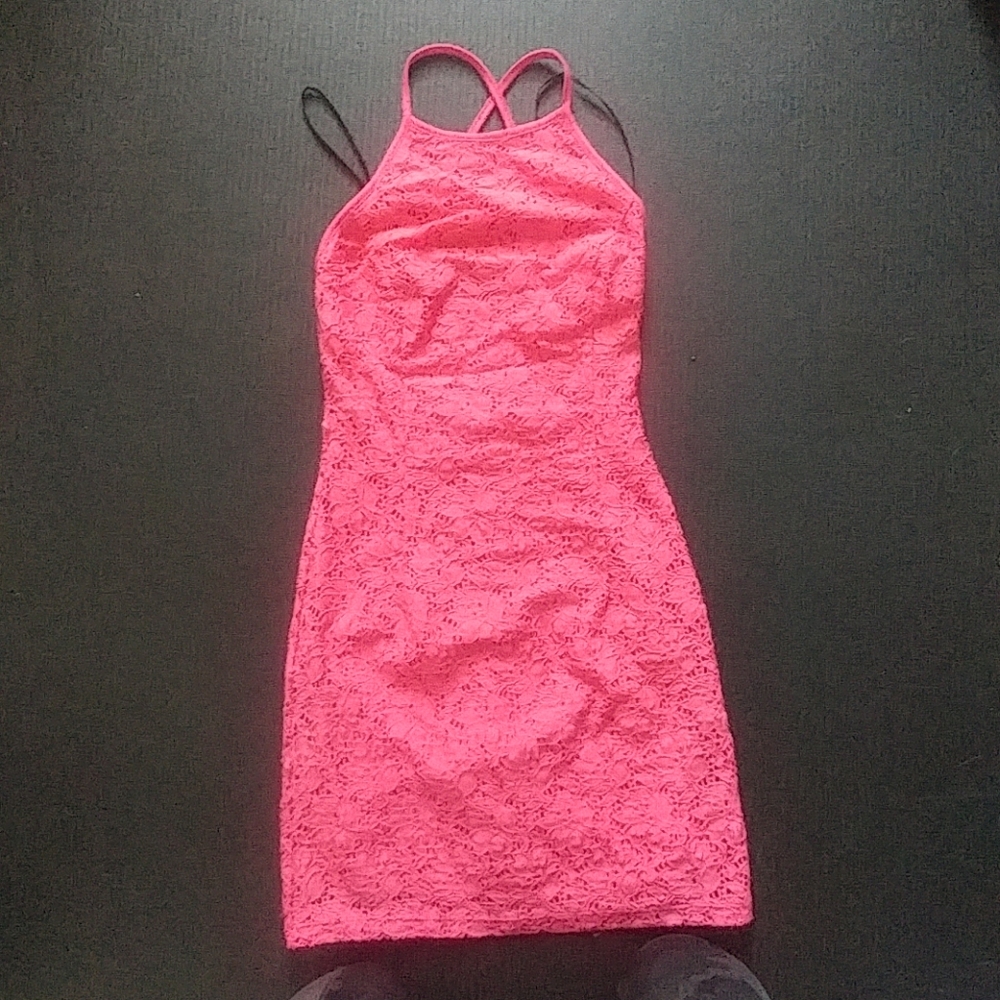 Coral nigh neck mini dress